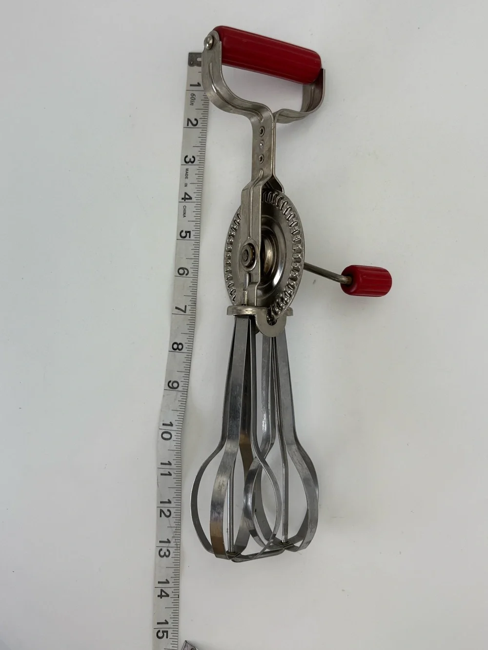Vintage Androck Hand Crank Egg Beater Hand Mixer with Red Handles